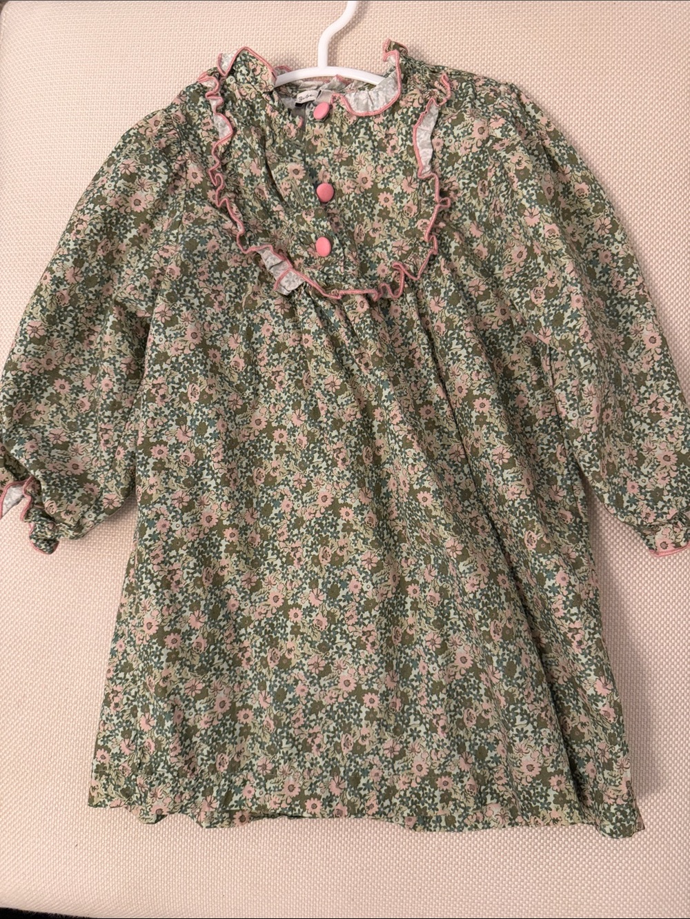 Girls' Floral Ruffle Dress in Green and Pink